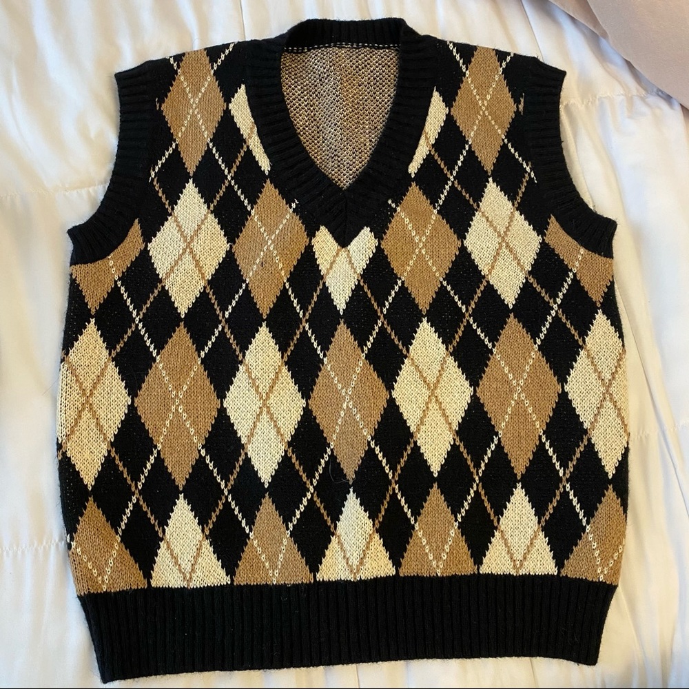 argyle print thick sweater vest